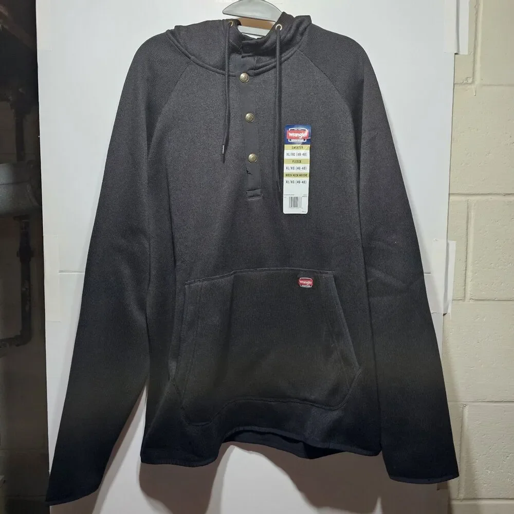 Wrangler Workwear Men's Sweater Fleece - Black Mock Neck Hoodie!  XL (46-48